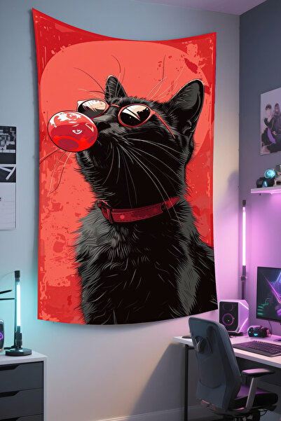 RUGRUMBA غطاء جداري على شكل قطة - بتصميم الحيوانات الأليفة، قماش عالي الجودة، سجادة جدارية