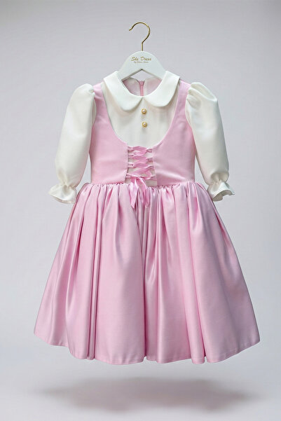 She Dress By Kubra Aksoy Kız Çocuk Pembe Abiye Elbise – Bağcıklı Bel Detaylı,...