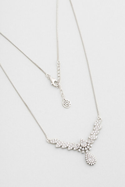 So CHIC... Gelin Çiçeği 18 Ayar Beyaz Altın Kaplama 45 Cm Gümüş Kolye