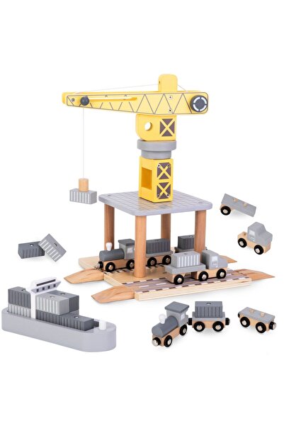 mamabrum Macara portuară mobilă cu troliu magnetic și accesorii - set din lemn