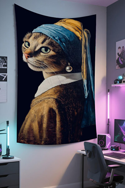 RUGRUMBA غطاء جداري على شكل قطة - بتصميم الحيوانات الأليفة، قماش عالي الجودة، سجادة جدارية