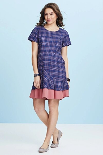 Desen Hamile Giyim Short Maternity Dress with Ruffled Skirt and Plaid