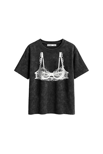 CİNEMA MODA Μαύρο Μπλουζάκι με τύπωμα χαλαρή εφαρμογή Μαύρο Γυναικείο Μπλουζάκι που πλένεται