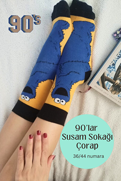 Corapcin جوارب منقوشة على شكل وحش كوكيز من شارع السمسم من التسعينيات مقاس 36/...