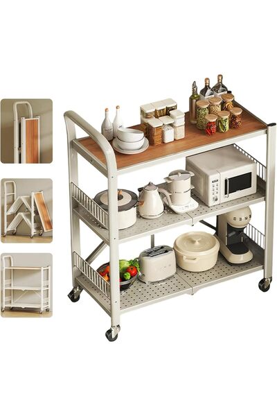 ROCKCAMEL رف تخزين قابل للطي بثلاثة أرفف مع مقبض