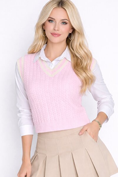 gigigiyim Örgü Desen V Yaka Kadın Süveter
