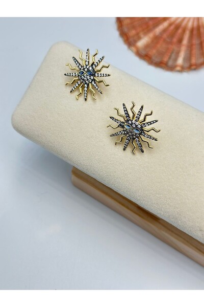 Double Color Zircon Stone Detail Sun Earrings (Steel)