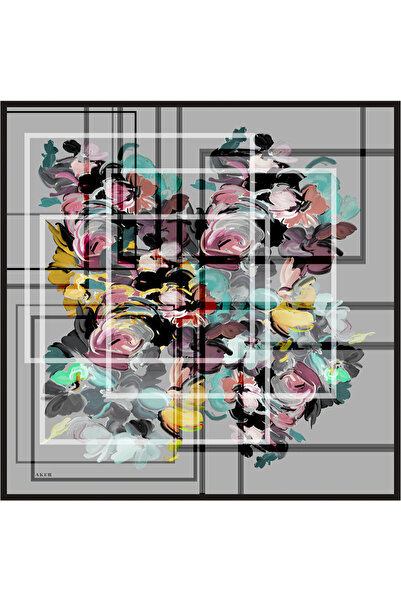 Aker Eșarfă neagră din twill de mătase cu model floral