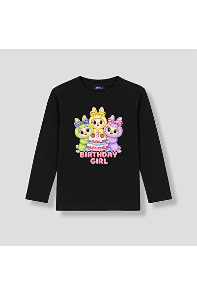 mixxi fashion تي شيرت Happy Birthday Monster مطبوع للفتيات بأكمام طويلة (4-13...