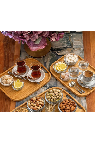 Zeynes Home 3lü Lüx Bambu Tepsi Seti Çay Tepsisi, Sunum Tepsisi, Kahve Sunum ...