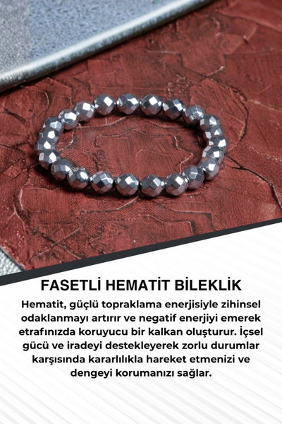 Saff Doğal Taş Faceted Hematite Bracelet