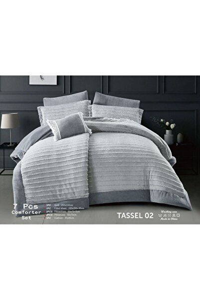 Tassel Toppers Tesila Luxury Winter Bedspread Set, 7 Pieces, Double Size, Soft Velvet, Plain
