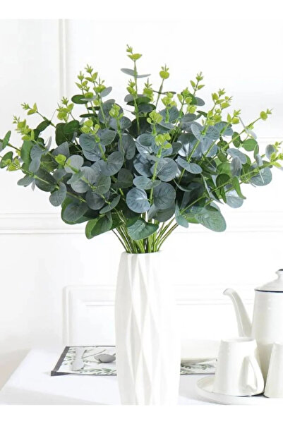 fesleğen çiçek Yapay 16 Dallı Islak Okaliptus Bitkisi 46 Cm Yeşil renk