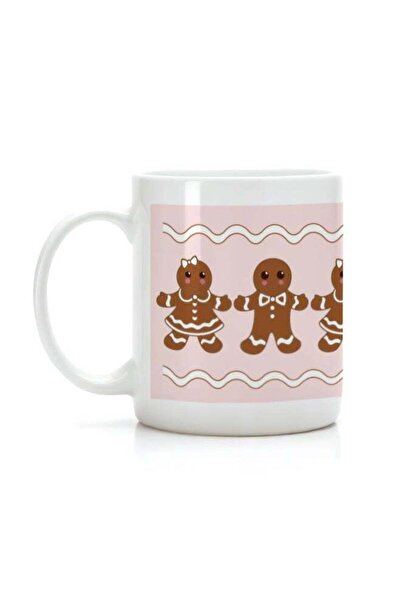 Share the Love كوب عيد الميلاد بنقشة خبز الزنجبيل، وردي اللون