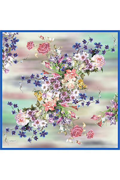 Cacharel Lacivert Çiçek Desenli İpek Twill Eşarp