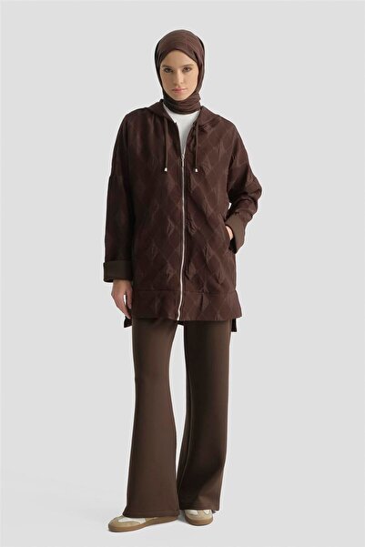 Armine Desenli Kapüşonlu Relax Takım Kahve