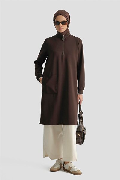 Armine Fermuar Detaylı Tunik Kahve