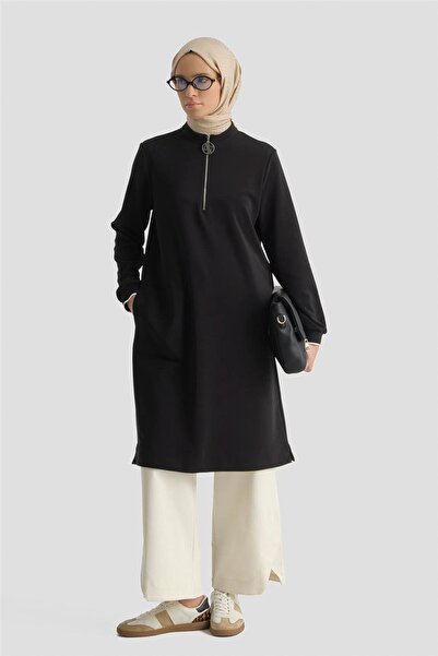 Armine Fermuar Detaylı Tunik Siyah