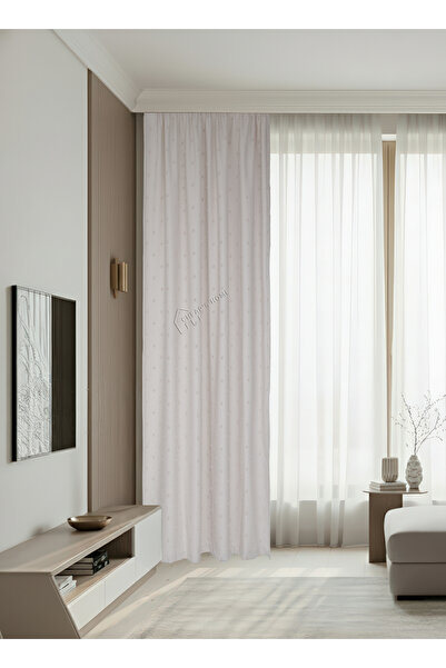 cheap's home Pompom Embossed Textured Modern Linen Background Curtain - No Pleats, Extra Foam, Straight Hanging (Cream)