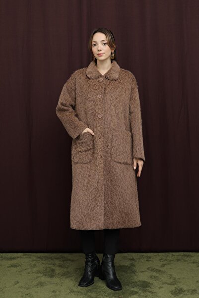 Puane Women's Button Detailed Coat - 15233Kbn - Camel
