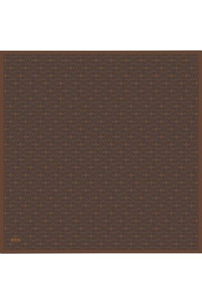 Aker Kahverengi Logo Desenli İpek Twill Eşarp