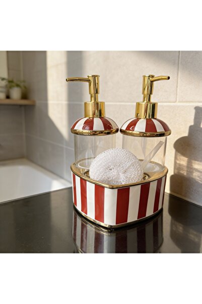 SweetHomes`s Arow Arroyo Gold Detaylı Çiftli Sıvı Sabunluk & Süngerlik Seti