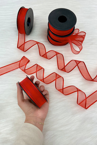 ZEYMERADE Red Chiffon Ribbon 2.5 cm 20 Meters, Bride, Groom, Bundle, Engagement, Dowry, Special Day, Gift, Wedding, Decoration