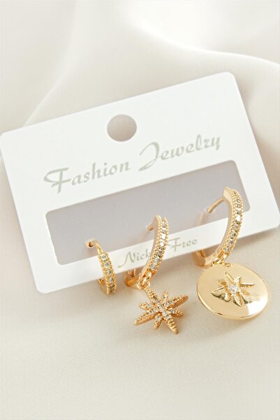 ZERO LAND ديبوميكس 3 قطع أقراط من حجر الزركون على شكل نجمة - أصفر