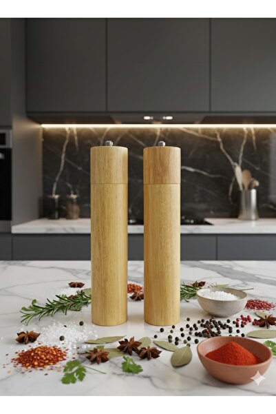 YAKUT 25 cm Bambu Baharat Öğütücü ve Manuel El Değirmeni 2`Li