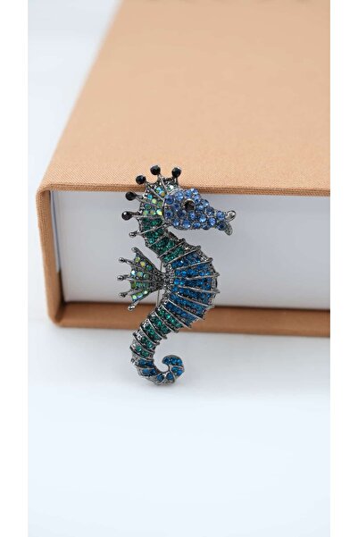Jerie Turkuaz Zirkon Taş Deniz Atı Broş