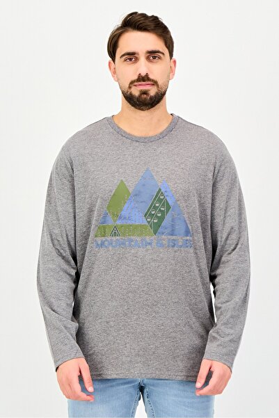 Mountain And Isles Men Crew Neck Long Sleeve Graphic Print T-Shirt, Grey