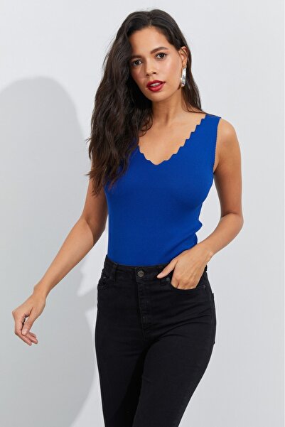 Be Best Women's Cobalt Ladder Neck Knitwear Blouse Be289