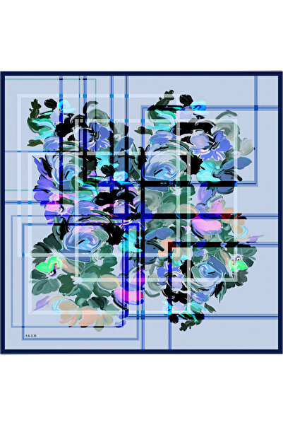 Aker Ανοιχτό μπλε μεταξωτό μαντήλι με φλοράλ σχέδιο