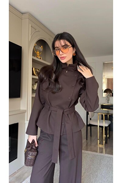 HAZELANNA Brown Jacket-Pants Set