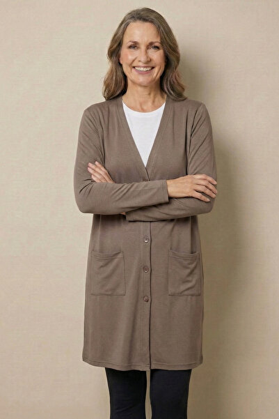 nacar çarşı Cardigan lung din bumbac pieptănat, subțire, cu decolteu în V, cu...