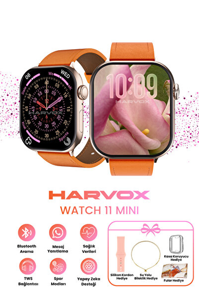 HARVOX Watch 11 Mini Akıllı Saat Hediye Dolu Kutu İçeriği 2 Kordon Bileklik v...