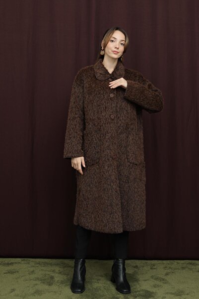 Puane Women's Button Detailed Coat - 15233Kbn - Brown
