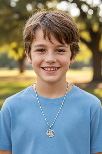 derokas Erkek Çocuk Bozkurt Simgeli 316 L Çelik Kolye Kararma Alerji Yapmaz