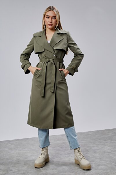 Bolivente معطف واق من الرياح بتصميم عادي باللون الكاكي مع تفاصيل مميزة 46636