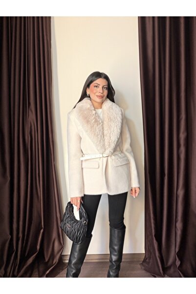 LOISY Women's Premium Jacket with Belted Detachable Fur Collar