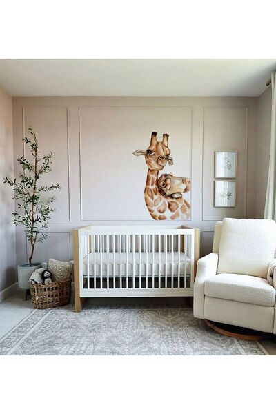 Baskı Madeni sarılan zürafalar Çocuk Odası Duvar Sticker Seti, 120x100 cm sti...