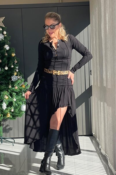 MİSLİNA BUTİK Asimetrik Detay Siyah Etek