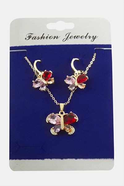 ZERO LAND OZLSTOR مجموعة قلادة من حجر الزركون على شكل فراشة (182108)-أخضر