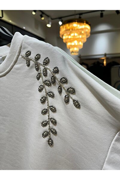 Butik GÜMÜŞ BONCUK İŞLEMELİ SWEATSHİRT EKRU