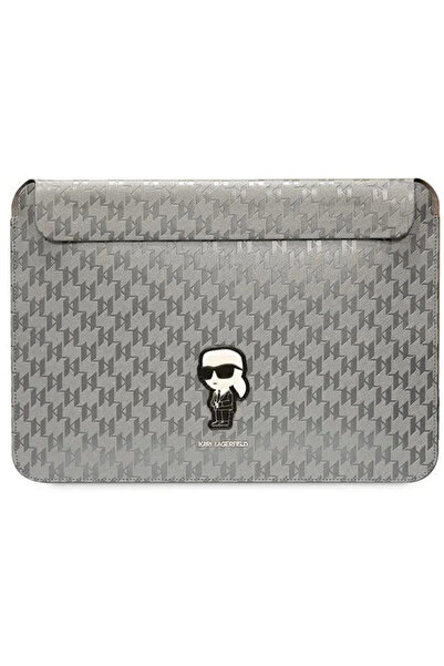 Karl Lagerfeld 14" Saffiano Monogram Ikonik Laptop Sleeve Silver