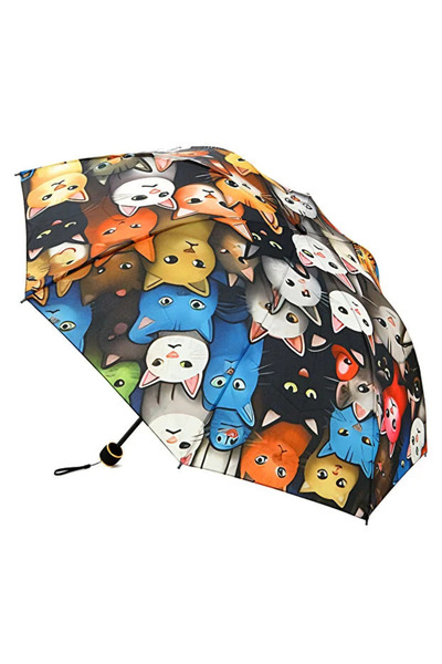 Toz Vintage Kedi Desenli Renkli 8 Telli Yarasa Model Manuel Şemsiye – Eğlence...