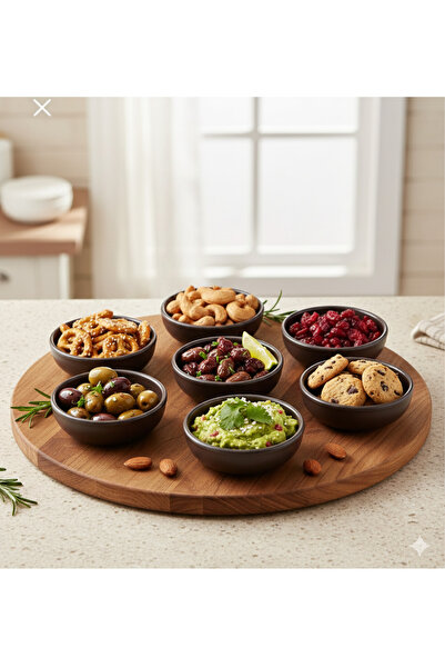 PİNK DREAM 6 lı Ahsap Görünümlü Plastik Çerezlik Sosluk Cipslik Kase