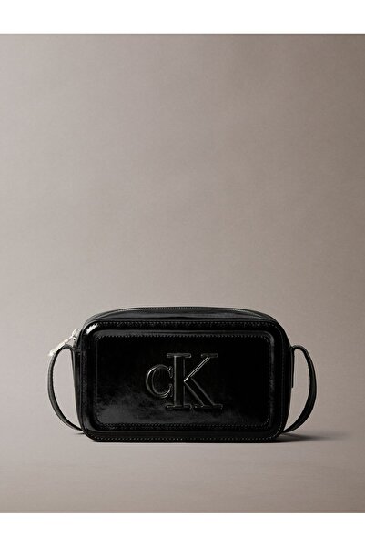 Calvin Klein Bold Ck Metallic Camera Bag Women's Black Shoulder Bag