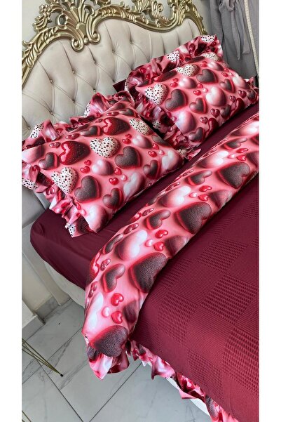 AHSEN TASARIM 5D Heart Multi-Purpose 4 Season Pique and Bedding Set