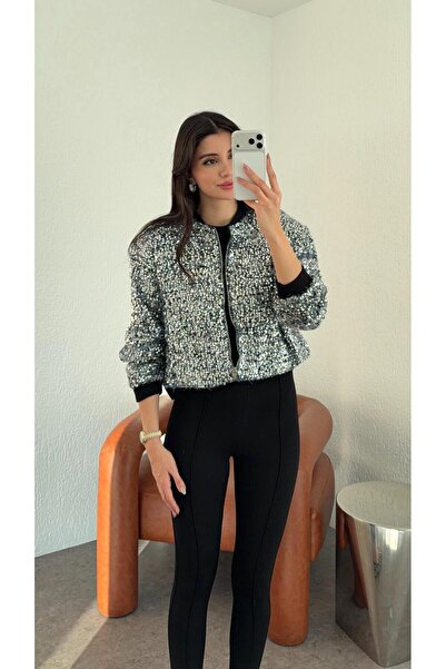 HAZELANNA Sequined Silver Jacket